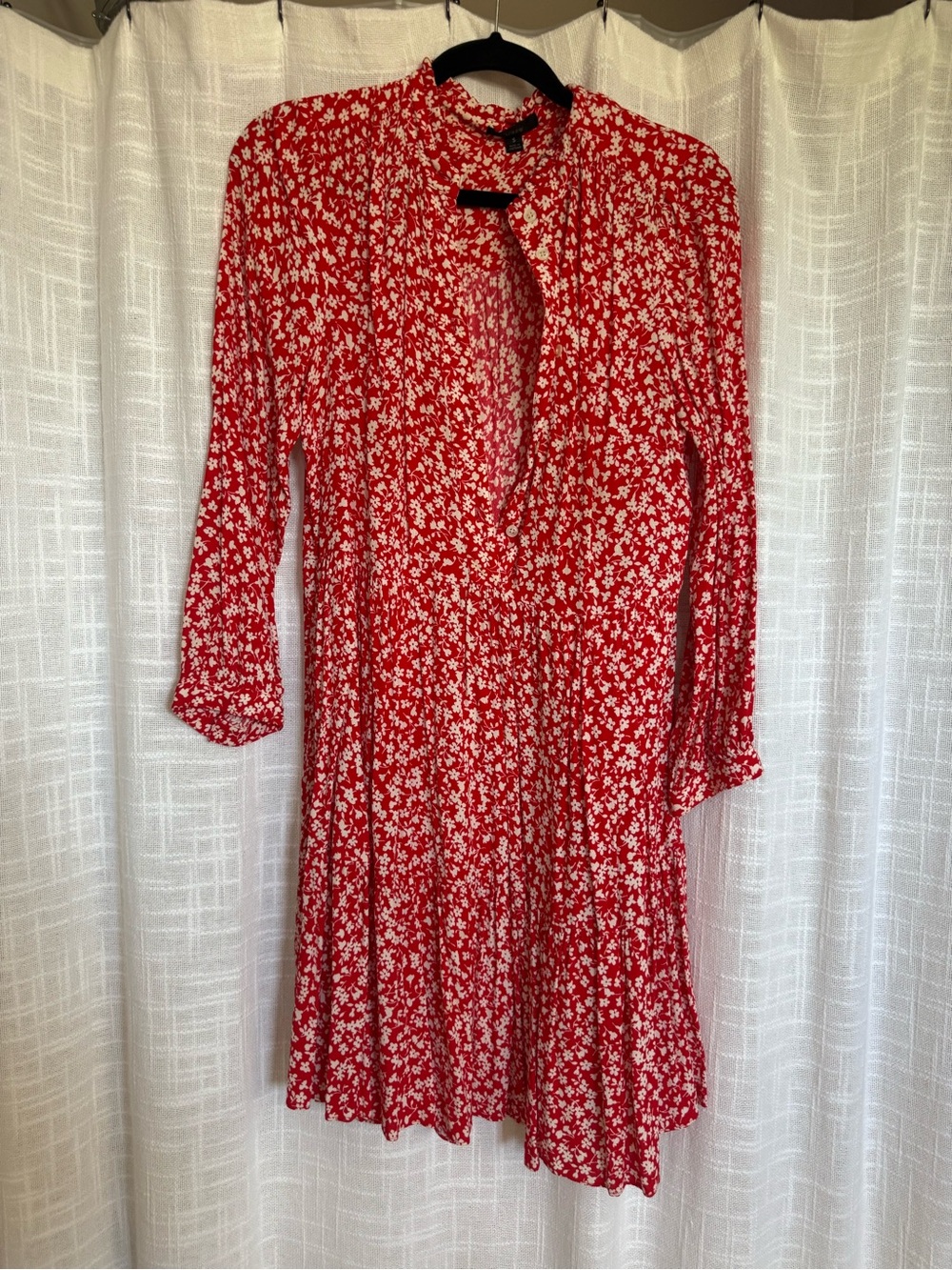 J. Crew Red Floral Long-Sleeve A-Line Dress